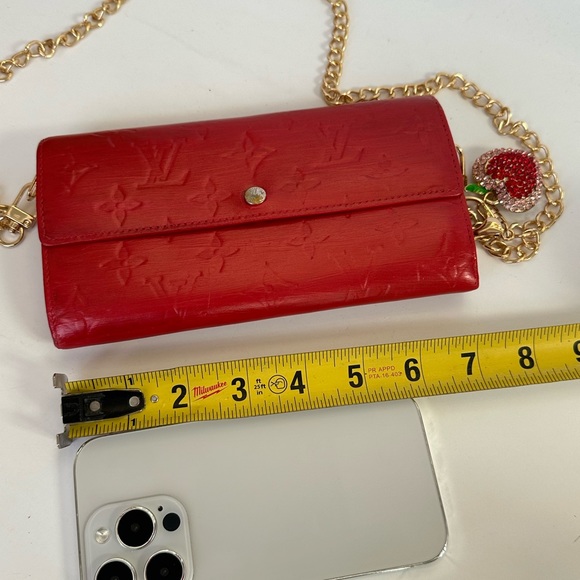 💯 LOUIS VUITTON Monogram Red Vernis Reade Wallet on Chain - Picture 9 of 11